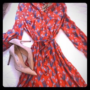 LOFT orange printed shirt dress